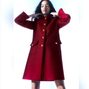 ZARA Burgundy Red Fitted Coat Manteco Wool Size XS NWT